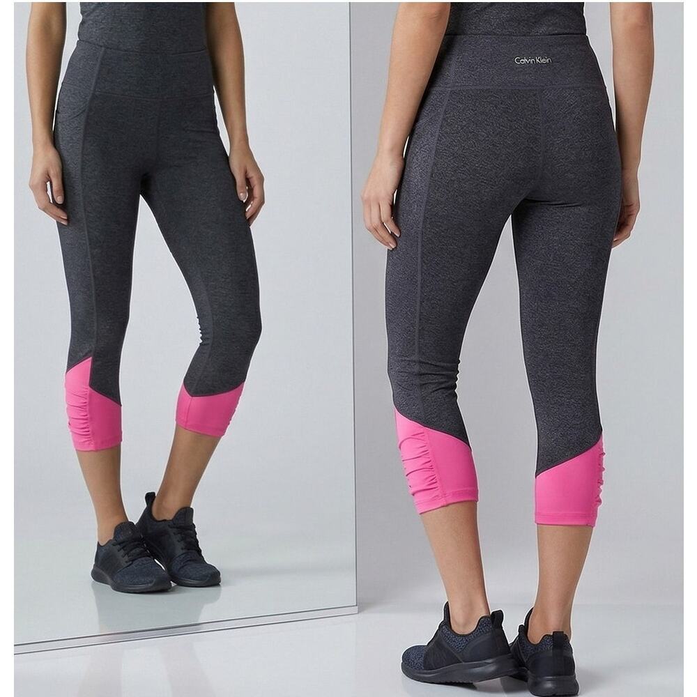 Calvin Klein Performance Quick Dry Small Capri Leggings Gray Pink
